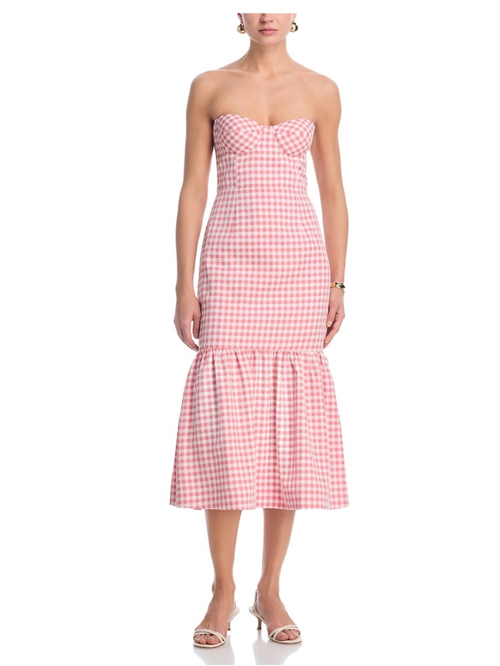 Aqua Strapless Pink Gingham Mermaid-Hem Dress